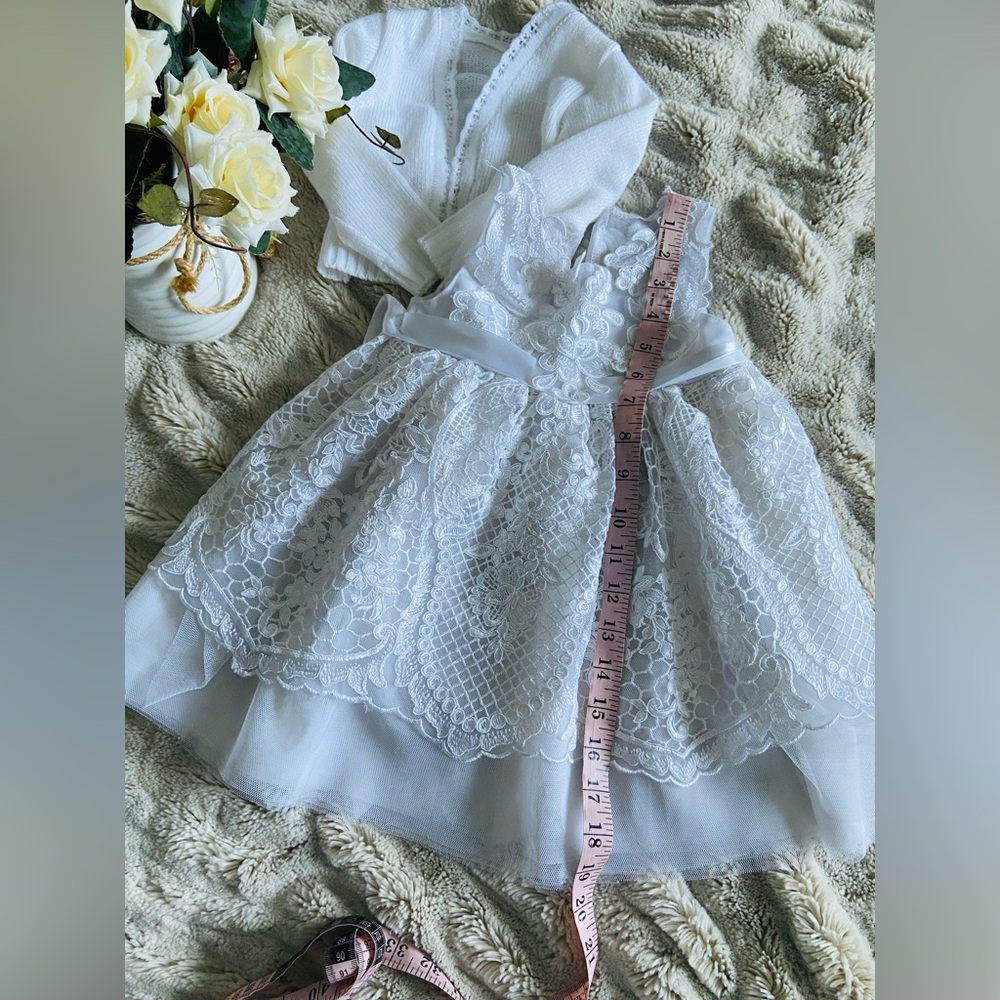 Hand made lace baptism dress and cardigan. Fits 9-12 months beuatiful